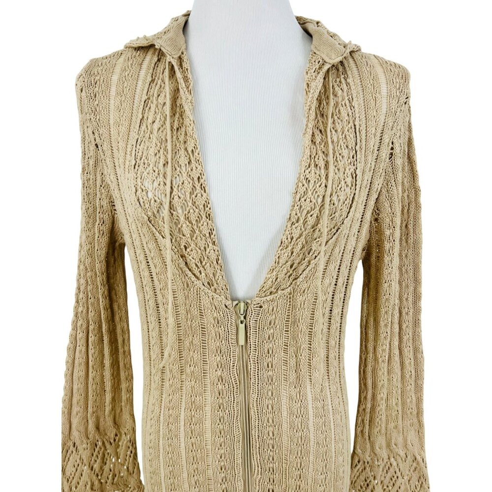 T-Party Vintage Inspired Hooded Zip-Front Bell Sleeve Crochet Cardigan - Picture 2 of 14